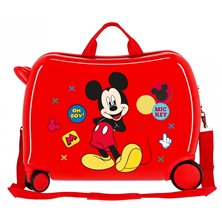 Maleta infantil 2 ruedas multidireccionales Mickey Enjoy the Day Oh Boy Roja