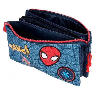 Estuche Spiderman Denim Tres Compartimentos