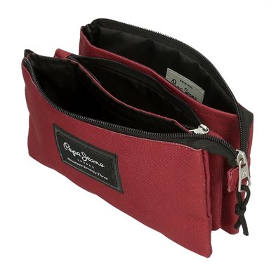 Estuche tres compartimentos Pepe Jeans Aris Evergreen Rojo Oscuro