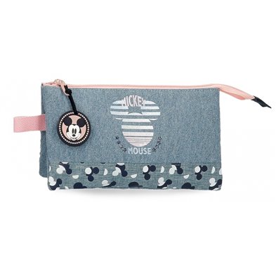 Estuche Mickey Denim tres compartimentos