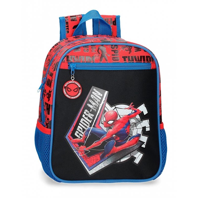 Mochila Preescolar Spiderman Great Power 28cm adaptable a carro