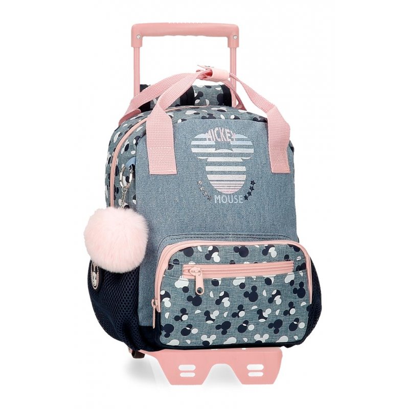 Mochila Preescolar 27cm Mickey Denim con carro