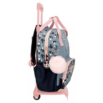 Mochila Preescolar 27cm Mickey Denim con carro