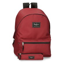 Mochila Pepe Jeans Aris Evergreen + Estuche Rojo Oscuro