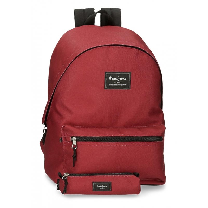 Mochila Pepe Jeans Aris Evergreen + Estuche Rojo Oscuro