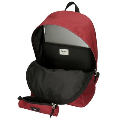 Mochila Pepe Jeans Aris Evergreen + Estuche Rojo Oscuro