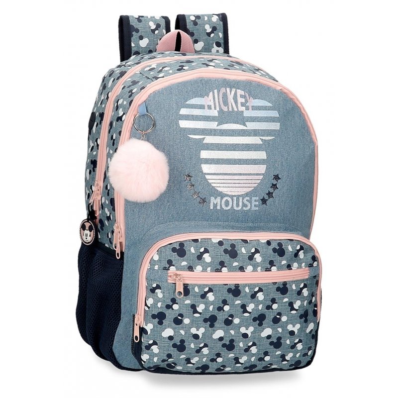 Mochila 44cm Doble Compartimento Mickey Denim