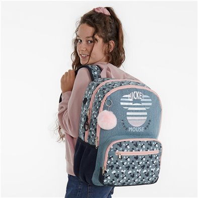 Mochila 44cm Doble Compartimento Mickey Denim