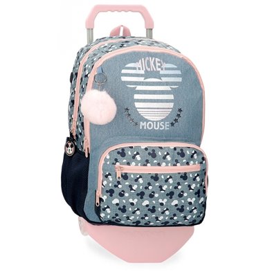 Mochila 44cm Doble Compartimento Mickey Denim con carro