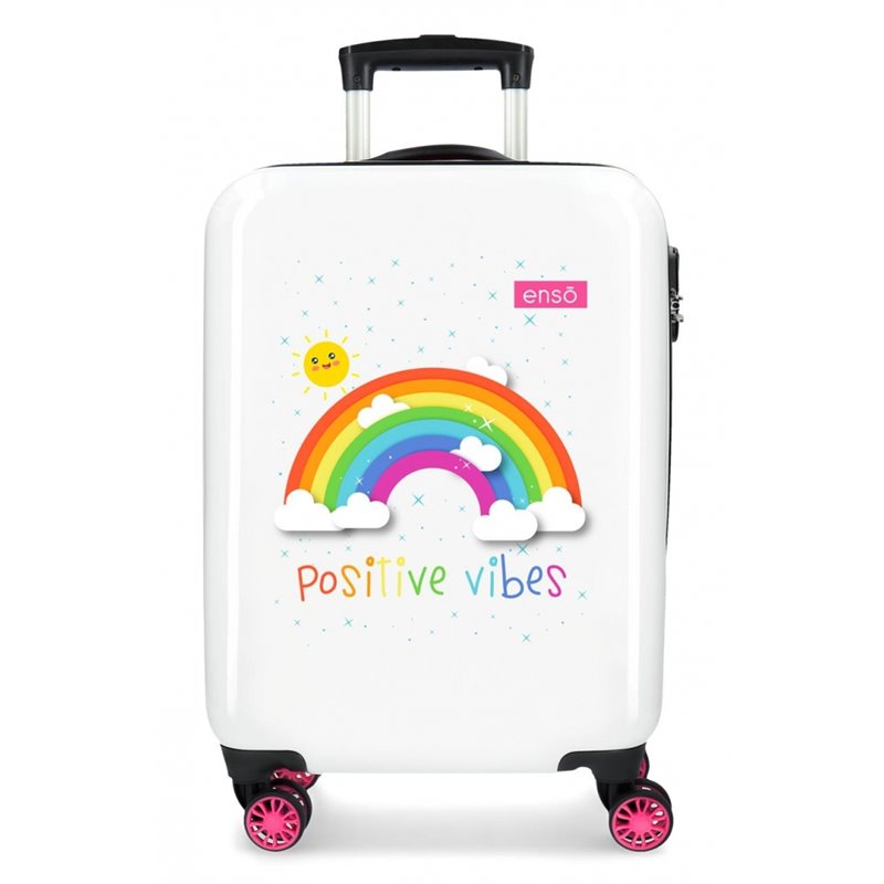 Maleta de cabina ENSO Arcoiris Positive Vives rígida 55cm Blanco