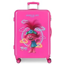 Maleta Mediana Trolls Music is Life rígida 68cm Fucsia