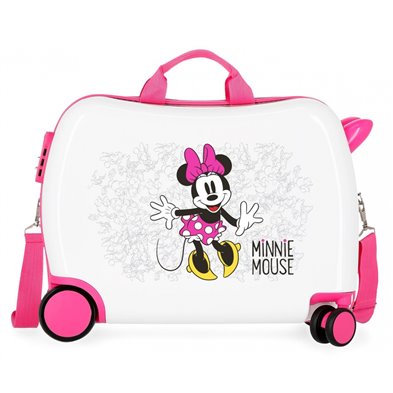 Maleta infantil 2 ruedas multidireccionales Minnie Enjoy the Day Blanca