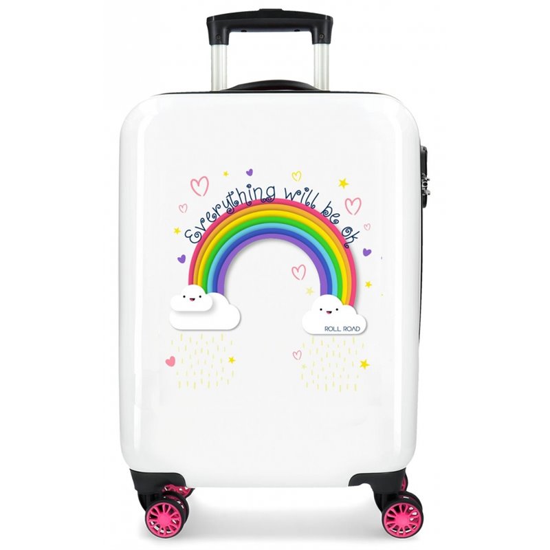 Maleta de cabina Roll Road Arcoiris Everything OK rígida 55cm Blanco