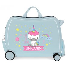Maleta infantil 2 ruedas multidireccionales Little Me Unicorn Azul Claro