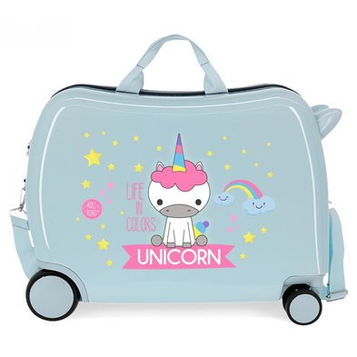 Maleta infantil 2 ruedas multidireccionales Little Me Unicorn Azul Claro
