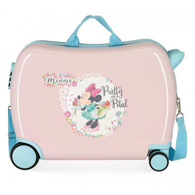 Maleta infantil Minnie Florals 2 ruedas multidireccionales rosa claro