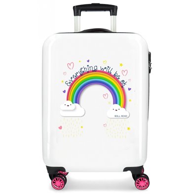 Maleta de cabina Roll Road Arcoiris Everything OK rígida 55cm Blanco