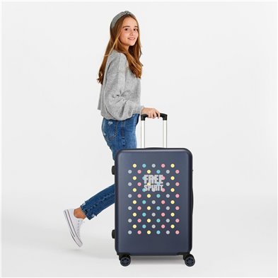 Maleta Mediana Movom Free Dots Rígida 65cm Azul Marino